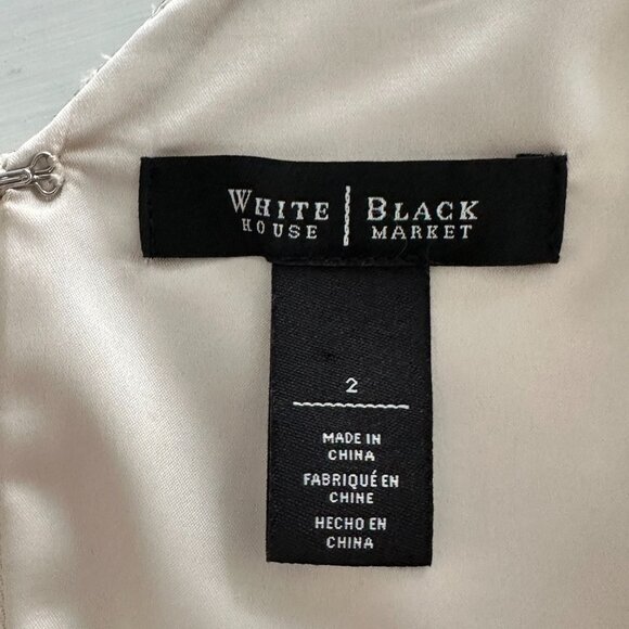 WHBM Champagne Metallic Diamond Jacquard Sheath Dress Sz 2 - Picture 4 of 11